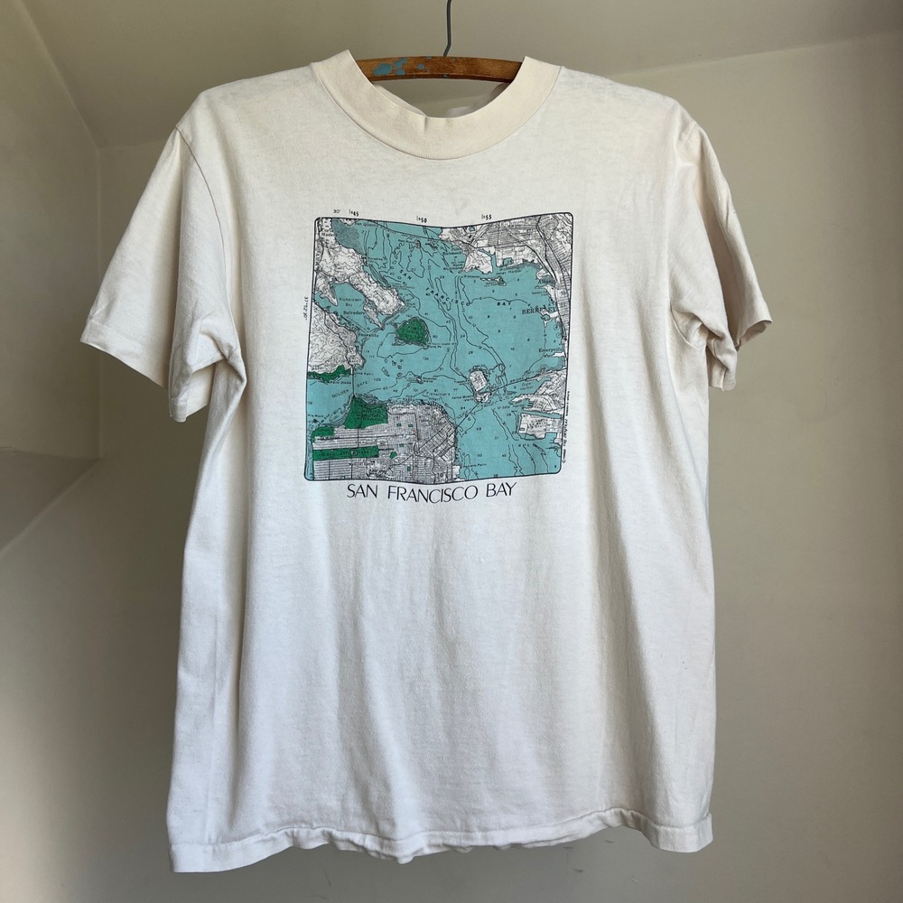 Vintage 80s San Francisco Bay Map Graphic Tee Cotton Single Stitch Hanes T Shirt
